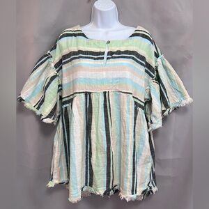JW Style tropical boho‎  pop over blouse Short sleeve resort Hawaii size Medium